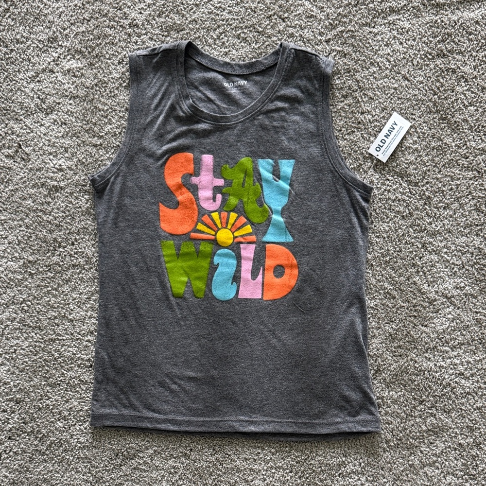 Old Navy Kids Graphic Tank Top - Charcoal with Multicolor Print
